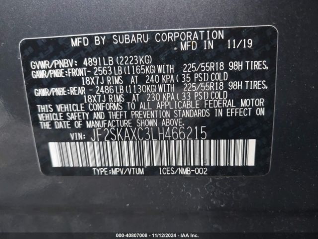 JF2SKAXC3LH466215 Subaru Forester Touring