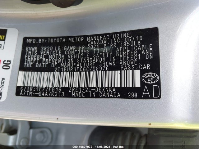 Toyota COROLLA LE 2016 2T1BURHE0GC708976 Image 9