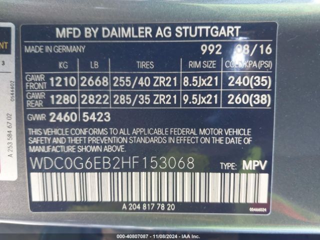 WDC0G6EB2HF153068 Mercedes-Benz Amg Glc 43 4matic