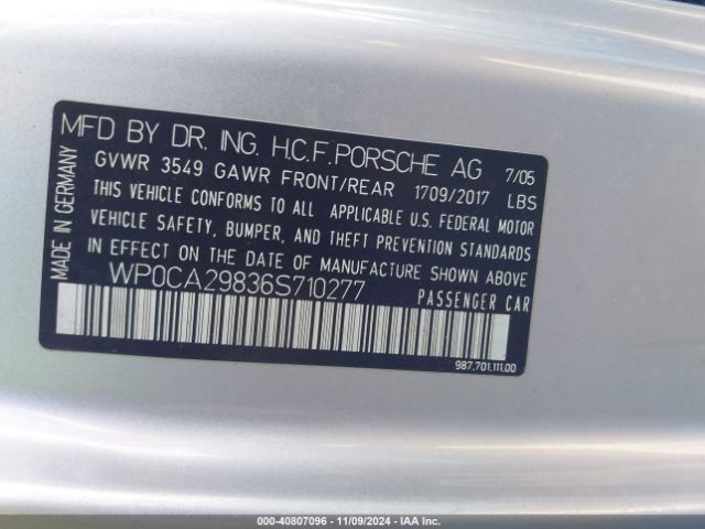 2006 PORSCHE BOXSTER WP0CA29836S710277 Photo 8
