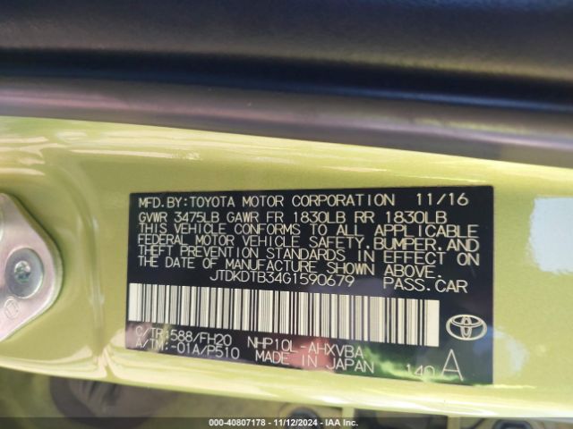 JTDKDTB34G1590679 Toyota Prius C One