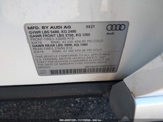 WA1BAAFY5M2070011 Audi Q5 Premium Plus 45 Tfsi Quattro S Tronic