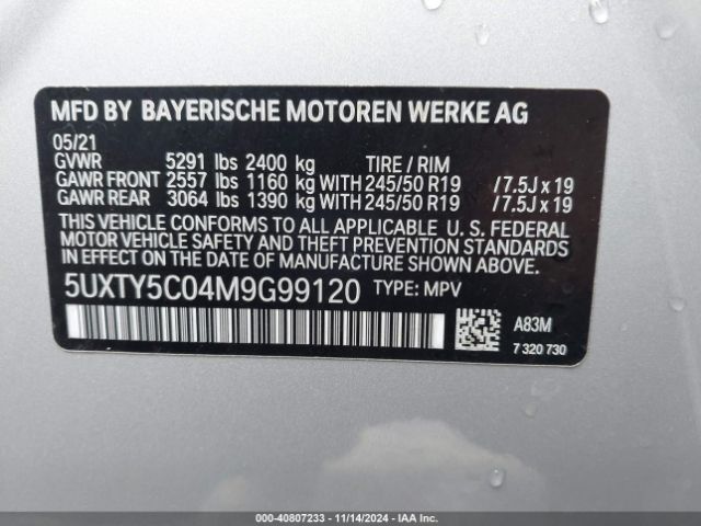 5UXTY5C04M9G99120 BMW X3 Xdrive30i