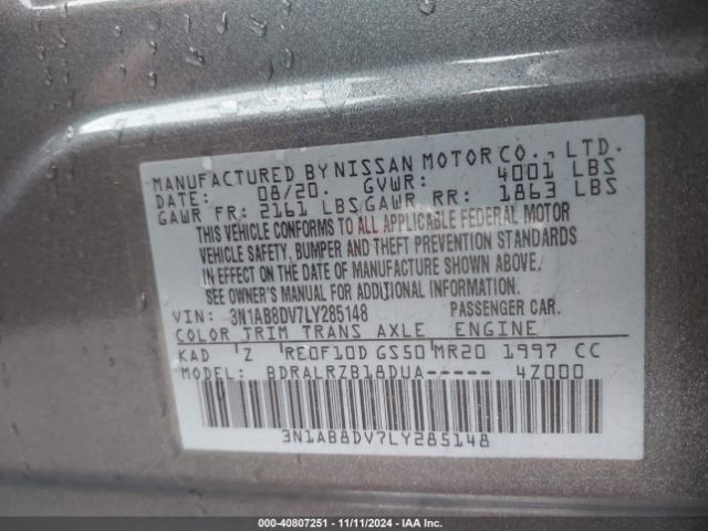 3N1AB8DV7LY285148 Nissan Sentra Sr Xtronic Cvt