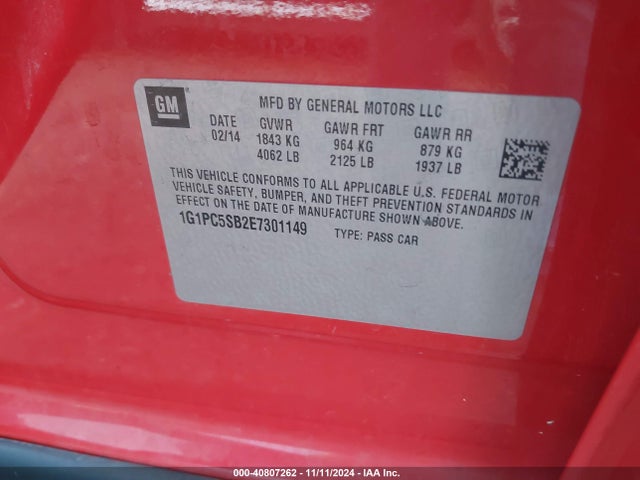 Chevrolet Cruze 1lt Auto 2014 1G1PC5SB2E7301149 Image 9