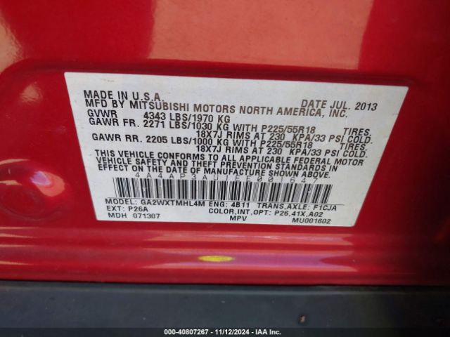 2014 MITSUBISHI OUTLANDER SPORT 4A4AP3AU1EE001647 Photo 8
