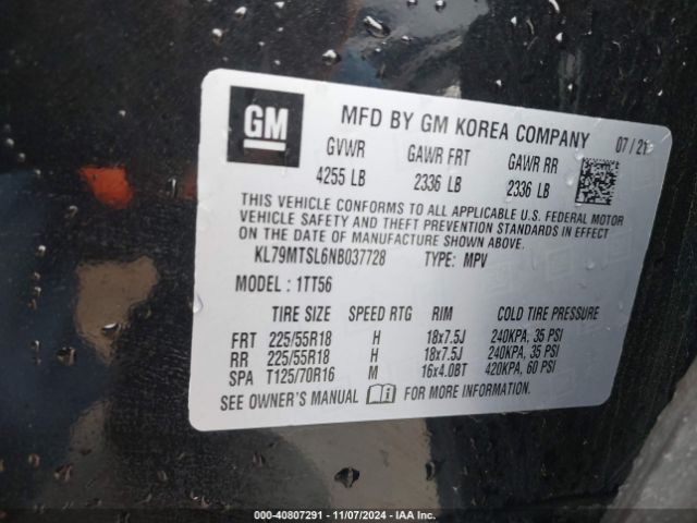KL79MTSL6NB037728 Chevrolet Trailblazer Fwd Rs