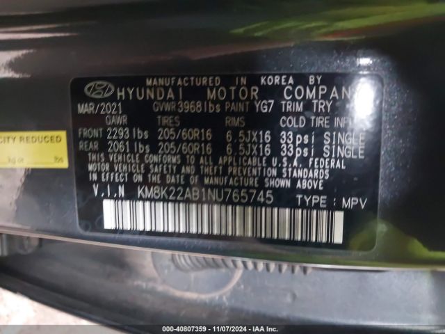 KM8K22AB1NU765745 Hyundai Kona Se