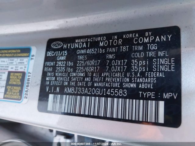 KM8J33A20GU145583 Hyundai Tucson Eco