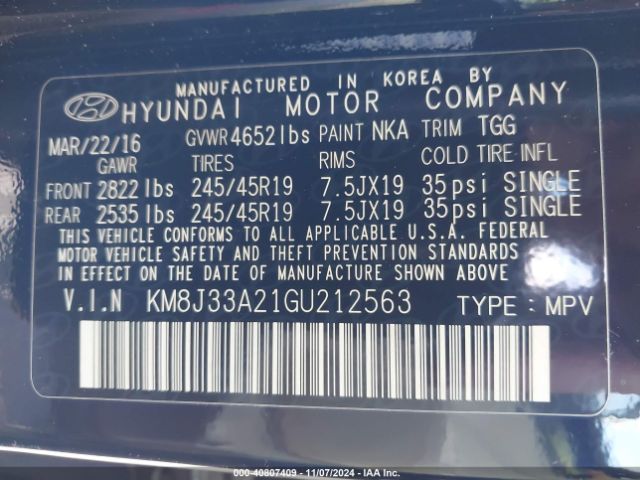 KM8J33A21GU212563 Hyundai Tucson Sport