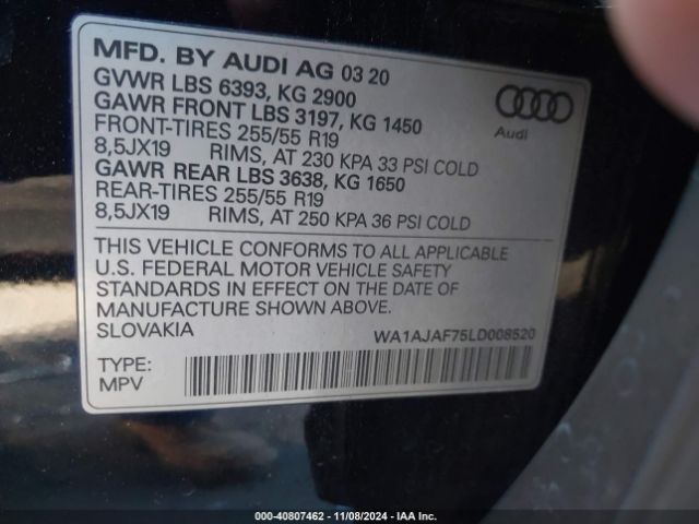 WA1AJAF75LD008520 Audi Q7 Premium 45 Tfsi Quattro Tiptronic