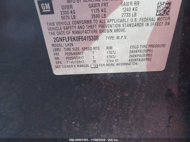 Chevrolet EQUINOX 1LT 2015 2GNFLFEK0F6415308 Image 9