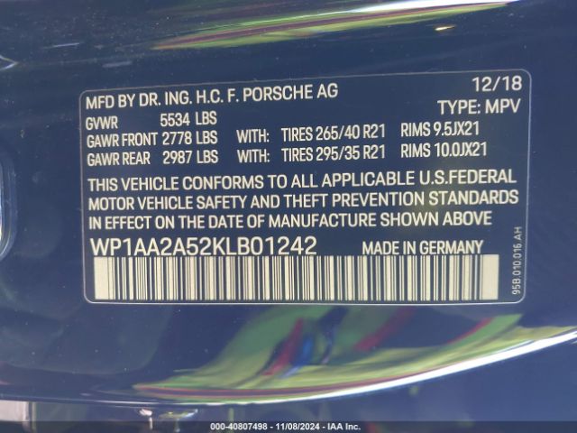WP1AA2A52KLB01242 Porsche Macan