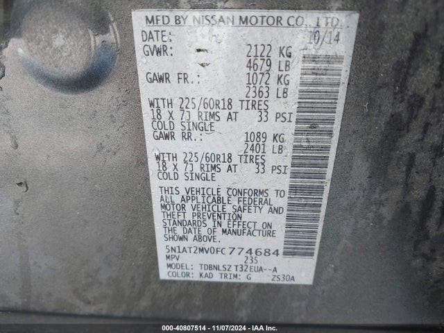 Nissan Rogue Sl 2015 5N1AT2MV0FC774684 Image 9