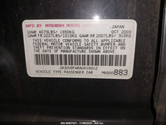 2010 MITSUBISHI LANCER JA32U8FW8AU016012 Photo 8