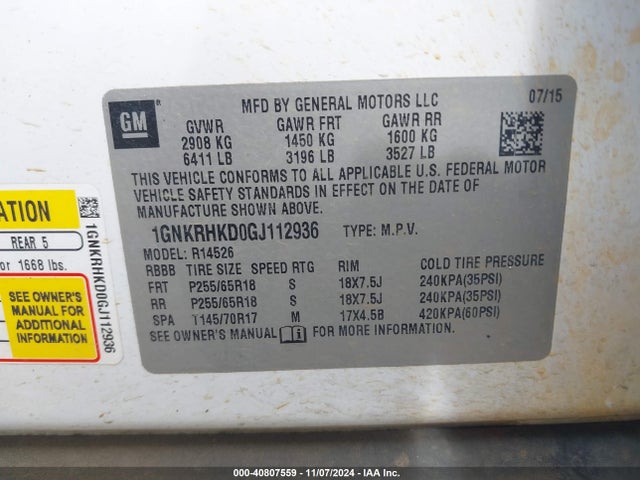 Chevrolet Traverse 2lt 2016 1GNKRHKD0GJ112936 Image 9