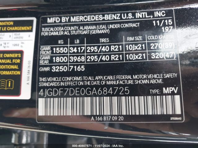 4JGDF7DE0GA684725 Mercedes-Benz Gl 550 4matic