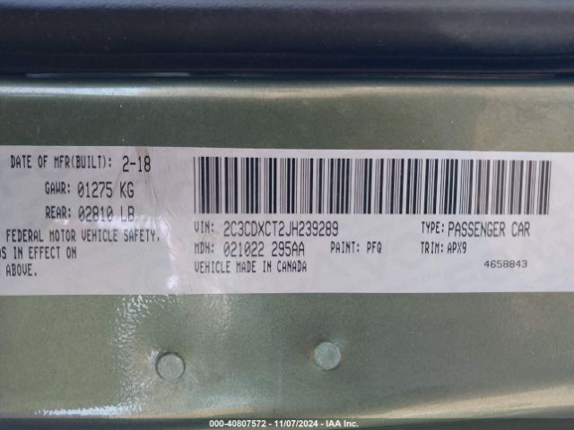 2C3CDXCT2JH239289 Dodge Charger R/t Rwd