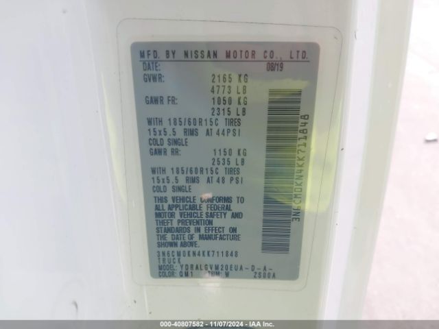 3N6CM0KN4KK711848 Nissan NV200 SV