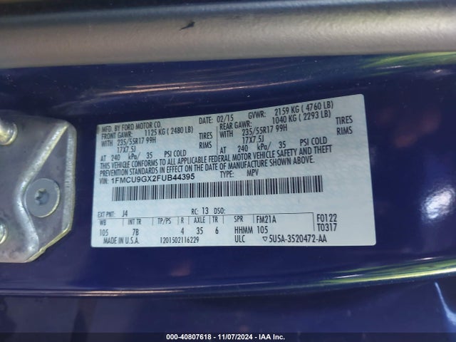 Ford ESCAPE SE 2015 1FMCU9GX2FUB44395 Image 9