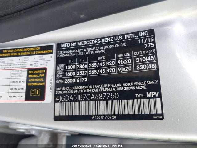 4JGDA5JB7GA687750 Mercedes-Benz GLE 350