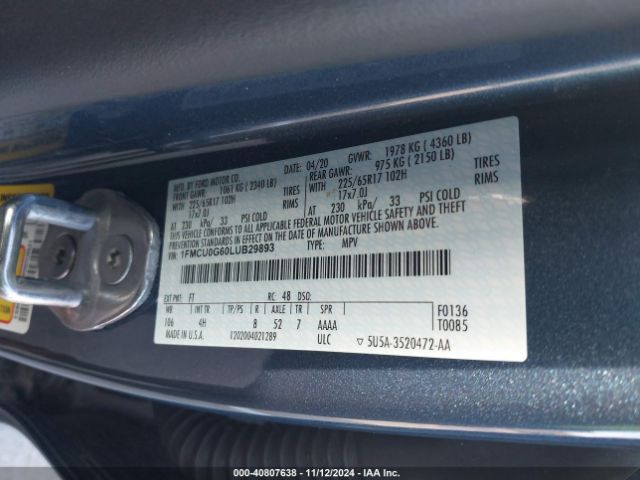 1FMCU0G60LUB29893 Ford ESCAPE SE