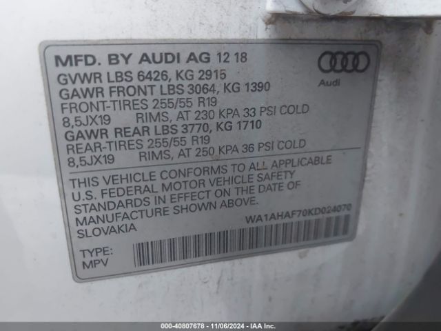 WA1AHAF70KD024070 Audi Q7 45 Premium/45 Se Premium