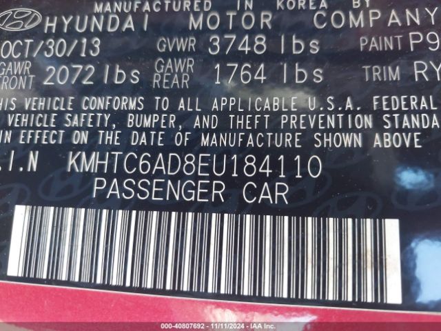KMHTC6AD8EU184110 Hyundai Veloster Base W/black