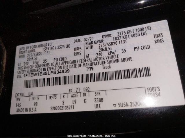 1FTEW1E48LFB34939 Ford F-150 Platinum