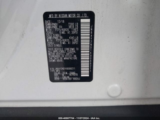 JN8AY2ND1K9088211 Nissan Armada Platinum