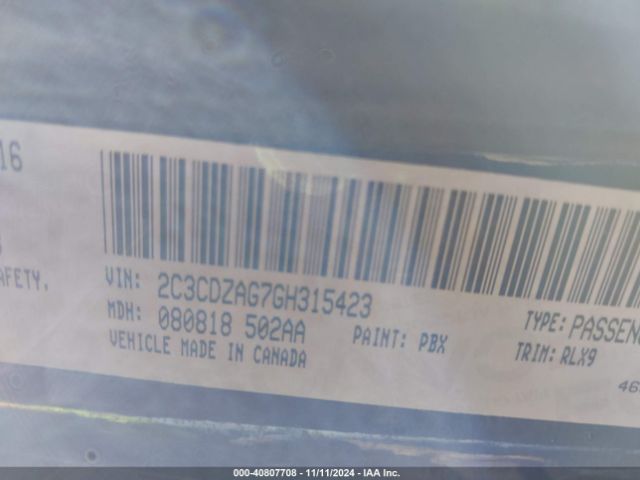 2C3CDZAG7GH315423 Dodge Challenger Sxt Plus