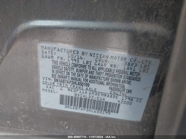 Nissan SENTRA SV 2017 3N1AB7AP3HL650199 Image 9