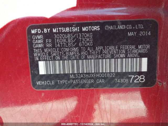 ML32A3HJXFH001822 Mitsubishi Mirage De/rf