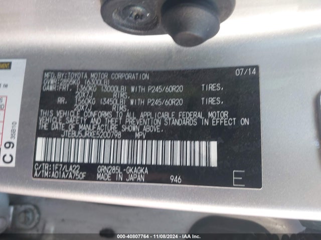 Toyota 4runner Limited 2014 JTEBU5JRXE5200798 Image 9