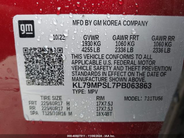 KL79MPSL7PB063863 Chevrolet Trailblazer Fwd Lt