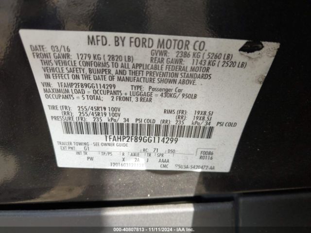 1FAHP2F89GG114299 Ford Taurus Limited