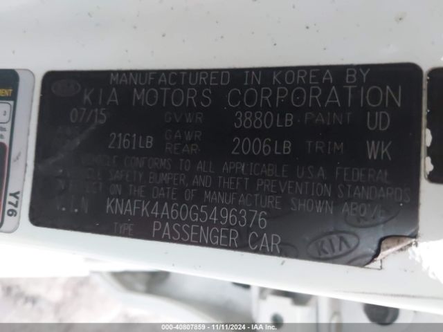 KNAFK4A60G5496376 KIA FORTE LX