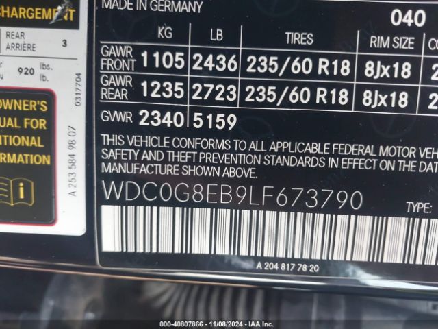 WDC0G8EB9LF673790 Mercedes-Benz Glc 300 4matic