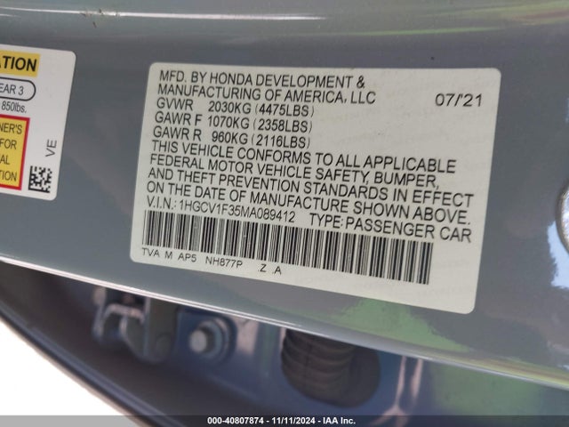 1HGCV1F35MA089412 Honda Accord Sport