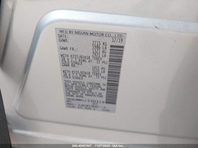 5N1DL0MM1LC530319 Infiniti Qx60 Pure Awd