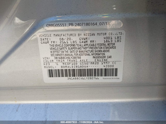 Nissan Sentra Sv Xtronic Cvt 2020 3N1AB8CV6LY280766 Image 9