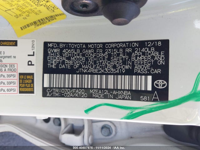 Toyota Corolla Se/xse 2019 JTNK4RBE2K3035419 Image 9