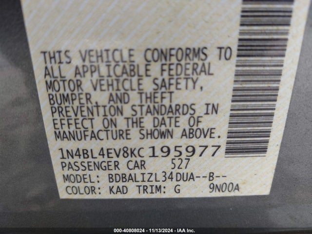 Nissan Altima 2.5 Sl 2019 1N4BL4EV8KC195977 Image 9