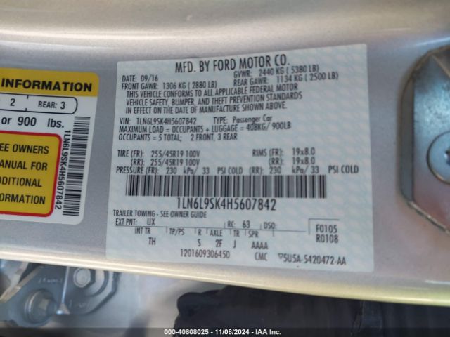 1LN6L9SK4H5607842 Lincoln Continental Select