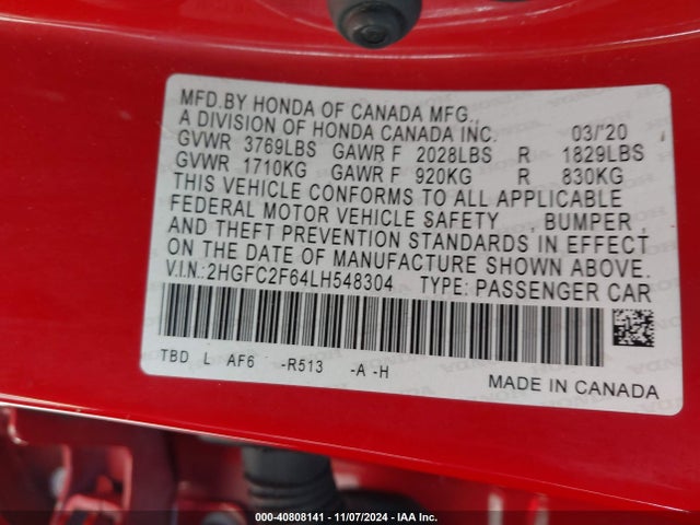 Honda Civic Lx 2020 2HGFC2F64LH548304 Image 9