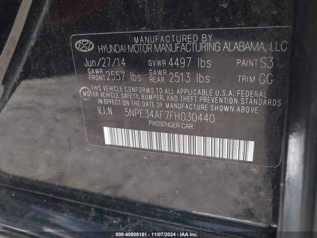 Hyundai Sonata Limited 2015 5NPE34AF7FH030440 Image 9