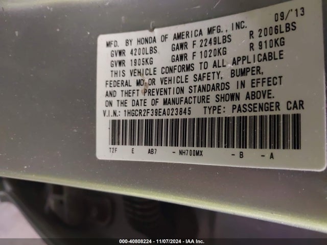 Honda ACCORD LX 2014 1HGCR2F39EA023845 Image 9