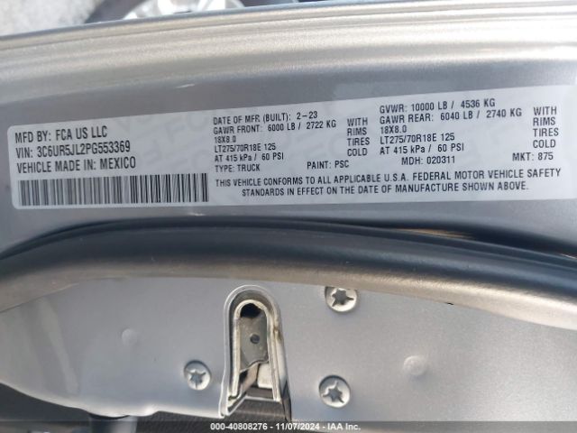 3C6UR5JL2PG553369 RAM 2500 Big Horn  4x4 8' Box