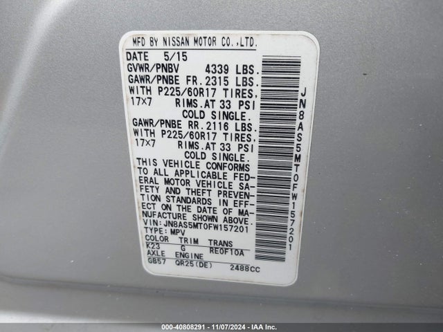Nissan Rogue Select S 2015 JN8AS5MT0FW157201 Image 9