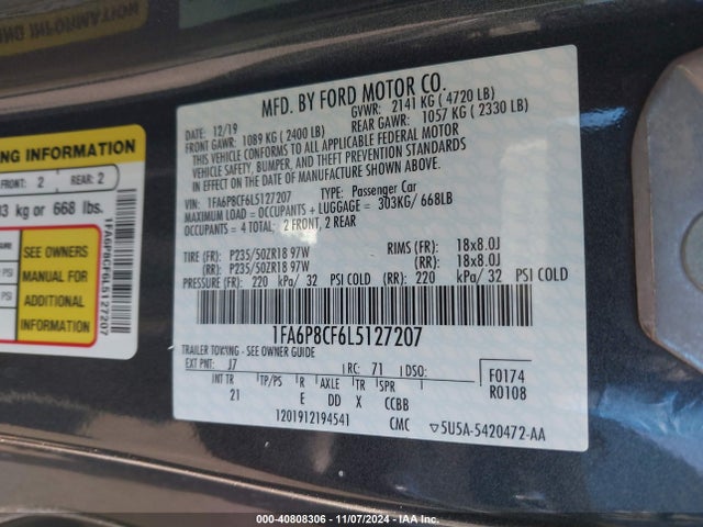 Ford MUSTANG GT 2020 1FA6P8CF6L5127207 Image 9